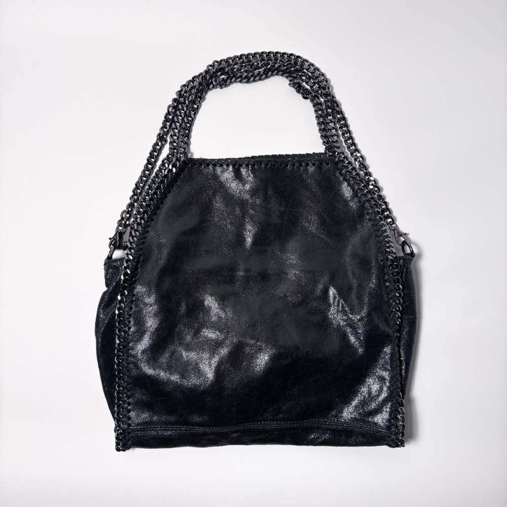 Stella McCartney Look Alike Three Chain Shimmery Black Leather Falabella Tote